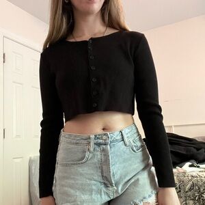 Brandy Melville Black Athelia Cropped Cardigan Sweater